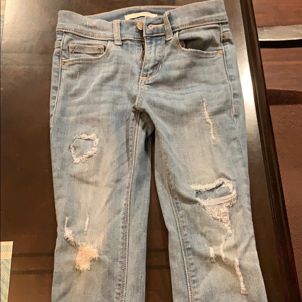 Girls size 7 SP BLACK RIPPED BLUE JEANS